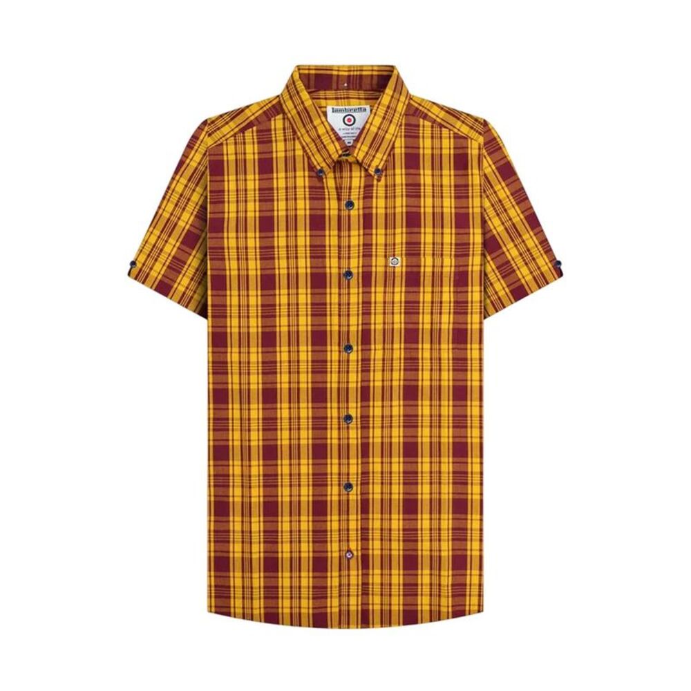 Lambretta Unisex Adult Checked Shirt / Burgundy/Gold